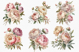 Watercolor Bouquets Of Peonies