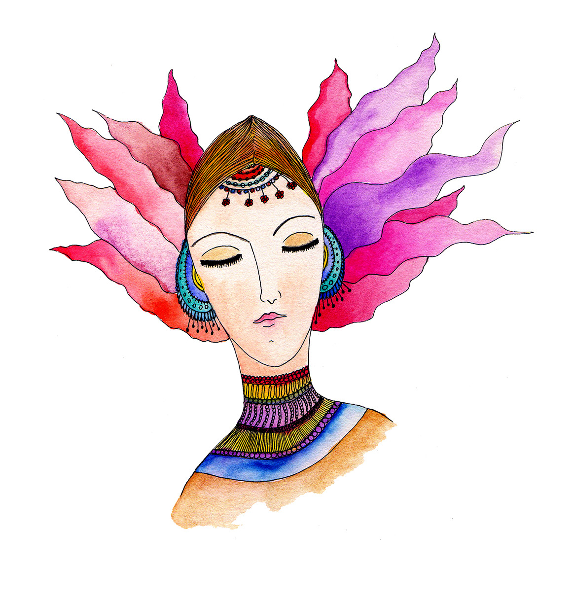 Beautiful girl, watercolor portrait, a Decorative Illustration by ...