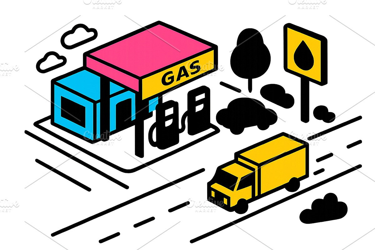 Illustration of a colorful gas, a Transportation Illustration by ZinetroN
