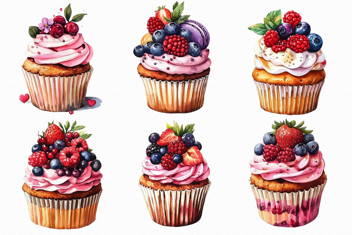 Watercolor cupcake clipart, an Illustration by Libby Wishes (Photo 2 of 4)