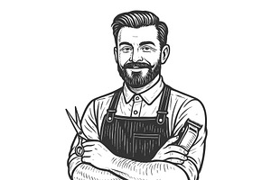 Barber with Scissors and Hair, an Object Illustration by AlexArt