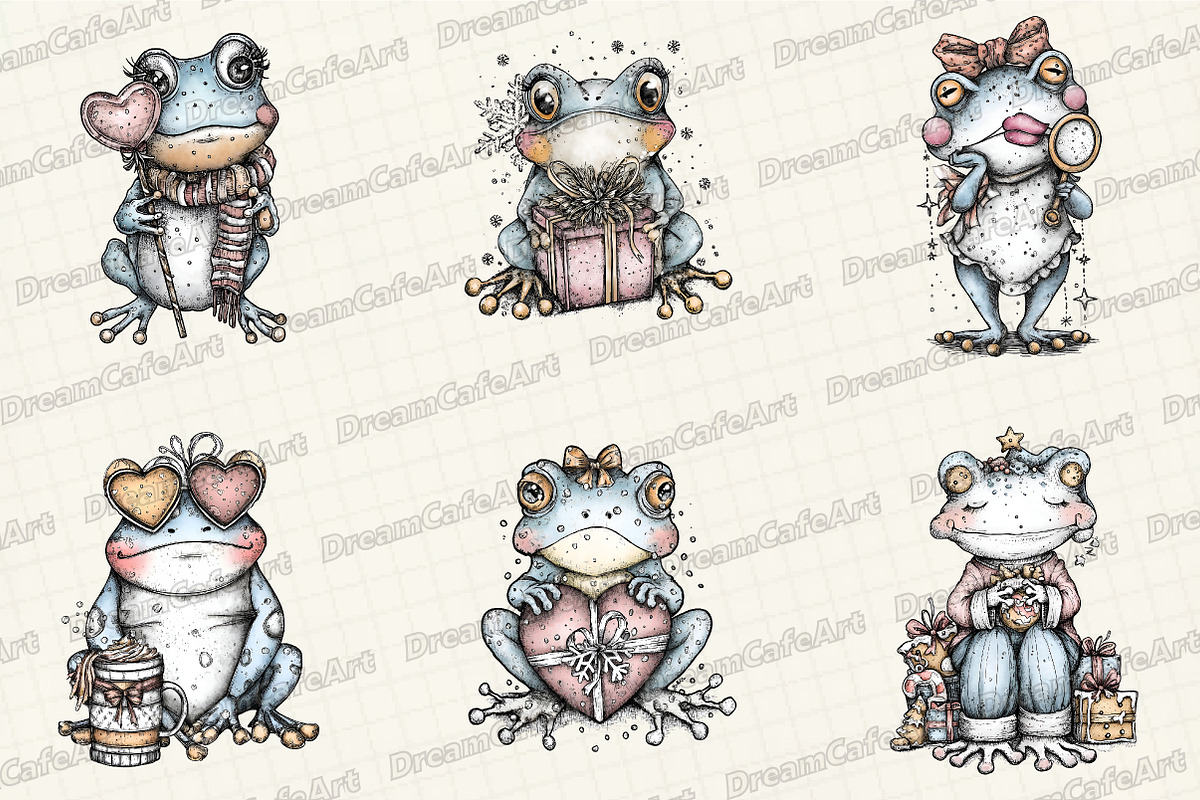 Coquette Christmas Frog Clipart, an Illustration by DreamCafeArt (Photo 4 of 7)