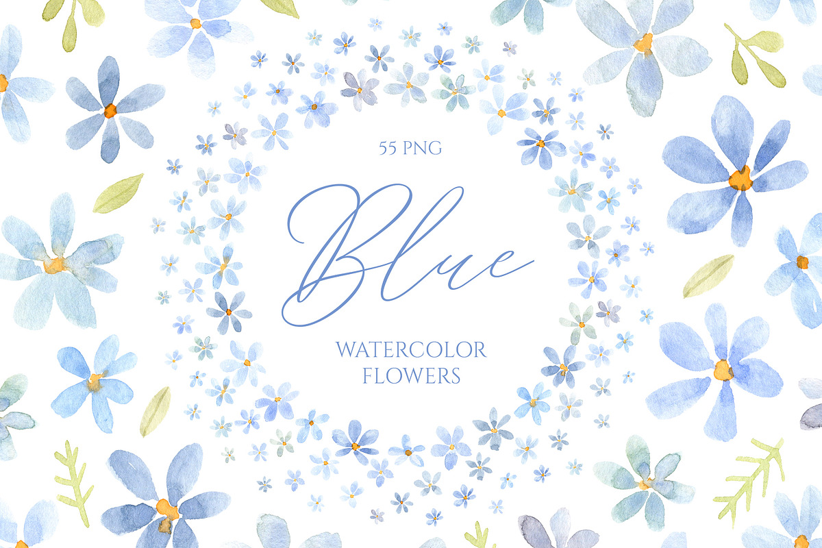 Light Blue Watercolor Flowers, a Decorative Illustration by GraphicsDish (Photo 1 of 4)