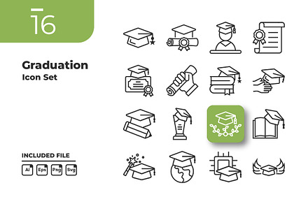 Graduation Outline Icons Set, an Outline Icon by yuanesei