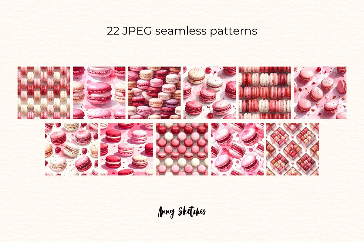 Macaron Patisserie Seamless Patterns, a Pattern Graphic by Anna Design Studio (Photo 2 of 6)