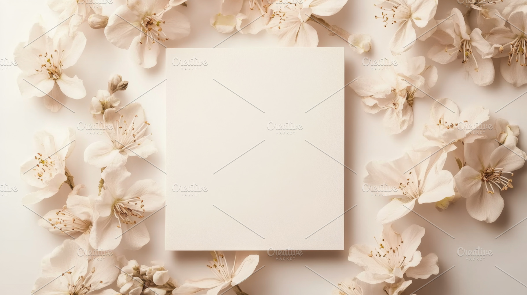Blank Card with White Blossoms on Soft Background, an Abstract Photo by Natalia Klenova's Shop