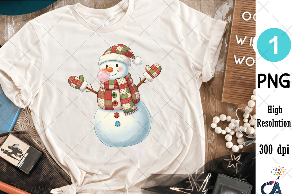 Cute Patchwork Snowman Christmas PNG, an Illustration by Creative Art (Photo 2 of 6)