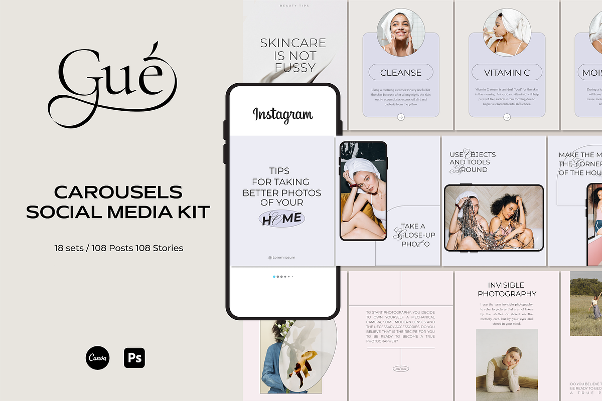 Gué-carousel Instagram template, a Social Media Template by Kimo Studio (Photo 1 of 12)