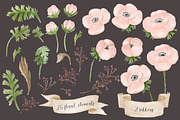 Watercolor anemones. Floral set 2, an Illustration by NataliVA (Thumbnail 2 of 4)