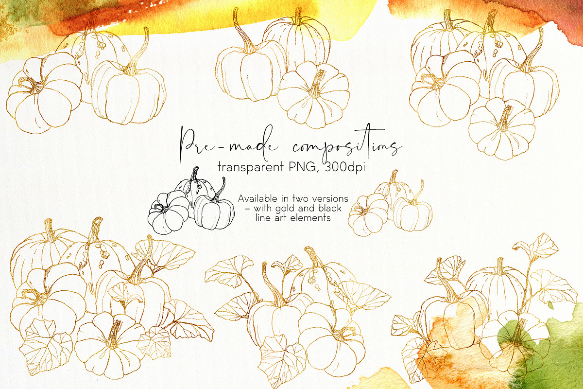 Pumpkins Watercolor pumpkin clipart, a Seasonal Illustration by Yuliya Derbisheva (Photo 7 of 11)