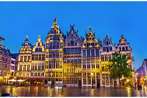 Guildhalls on the grote markt square in antwerp belgium stock photo, an Architecture Photo by Leonid Andronov
