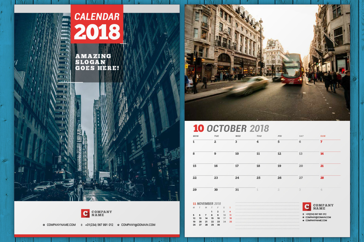 Wall Calendar 2018 (WC037-18), a Stationery Template by mikhailmorosin