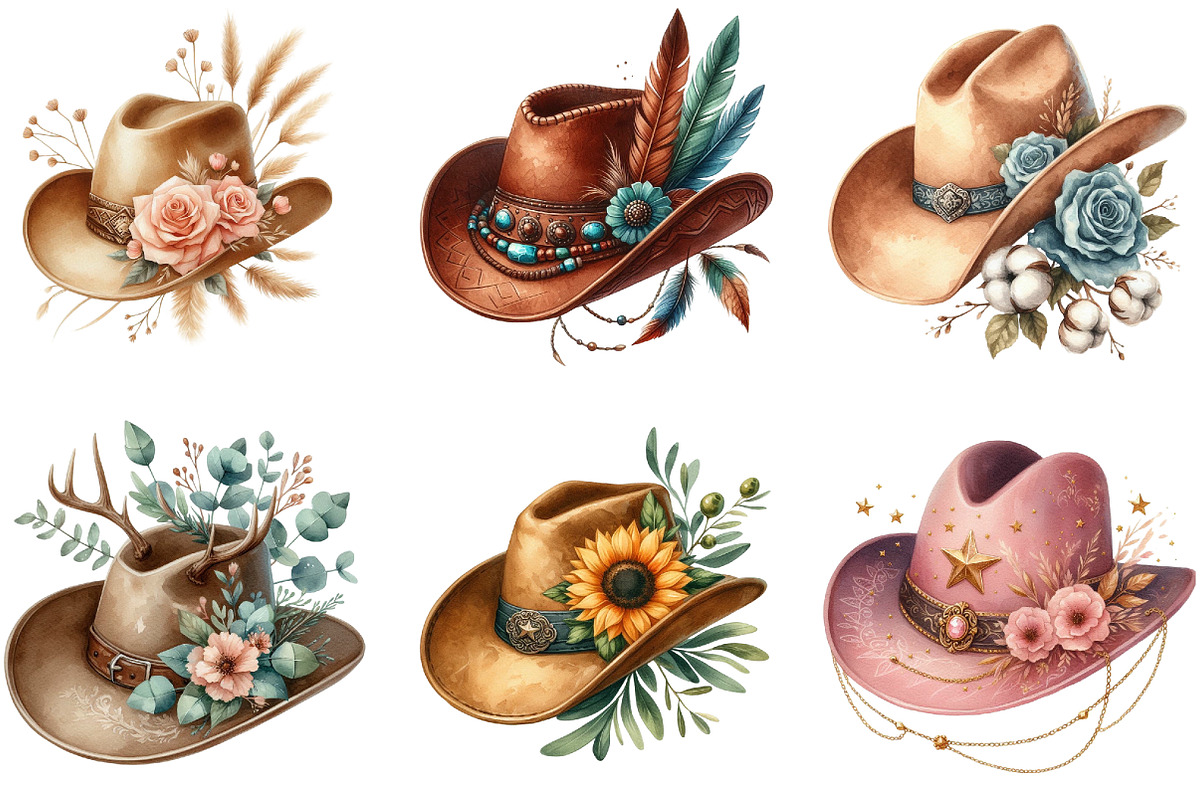 Cowboy Hat Boho Clipart, an Illustration by DreamArtGraphic (Photo 3 of 6)