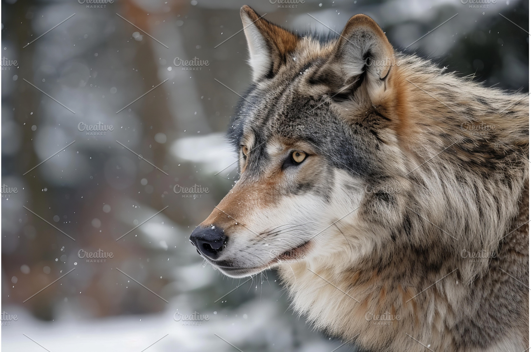Grey wolf looking away during, an Animal Photo by Ylivdesign