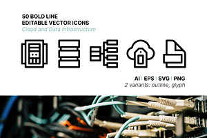 50 Cloud & Data Infrastructure icons, an Outline Icon by Side Project