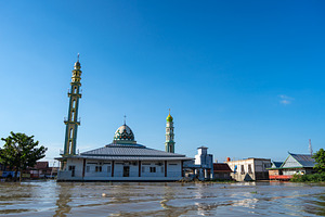 Mosque on Lake Tempe, South Sulawesi, Indonesia at Sunrise, an Architecture Photo by GoodGoods