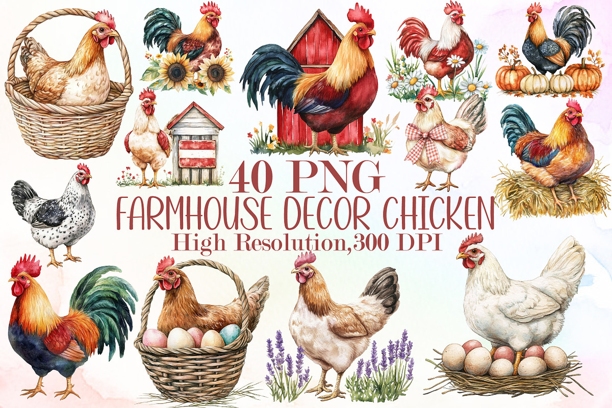 Watercolor Farmhouse Decor Chicken S, an Illustration by Sublimation Artist (Photo 1 of 6)