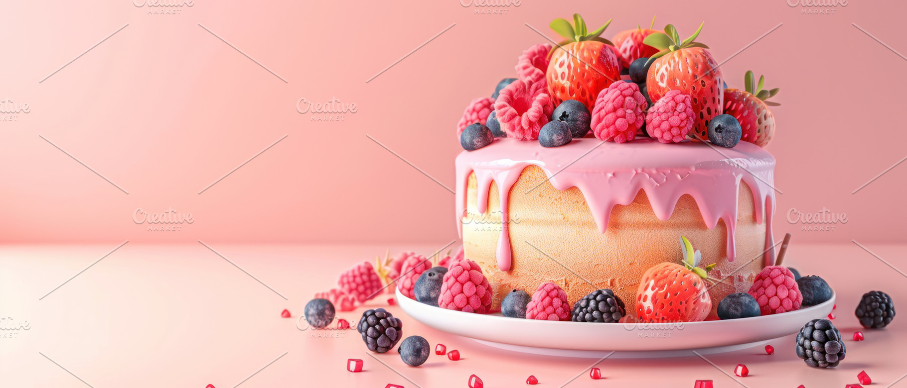 A delicious cake with pink glaze and, a Photo by LOGOCREATIVE