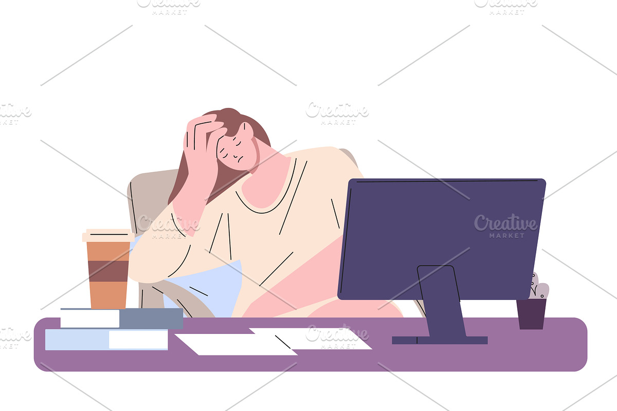 Tired woman at her desk. Burnt out, a Person Illustration by Valerie Bodnar