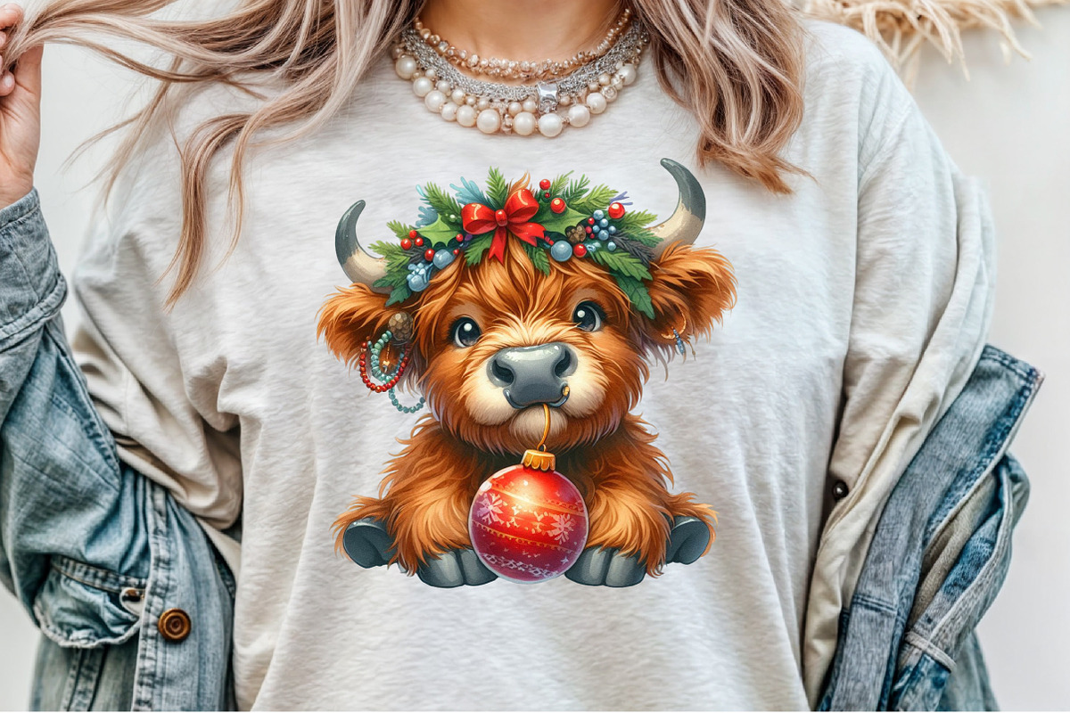Cute Christmas Highland Cow PNG, an Illustration by Sublimation Artist (Photo 9 of 9)