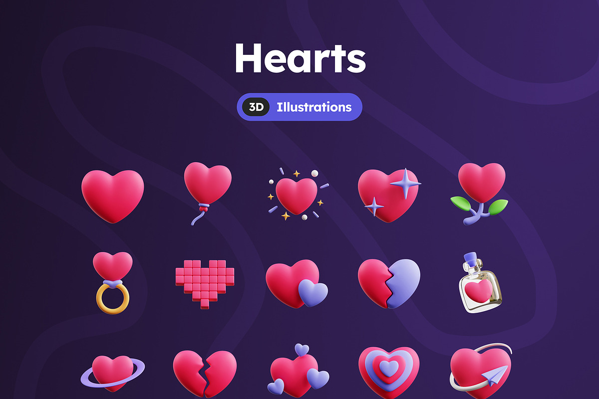Hearts 3D Icons, an Object 3D Model by Rakata Studio (Photo 7 of 7)