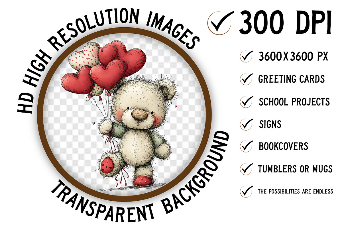 Whimsical Valentine Teddy Bear PNG, an Illustration by Craft Nest (Photo 2 of 11)