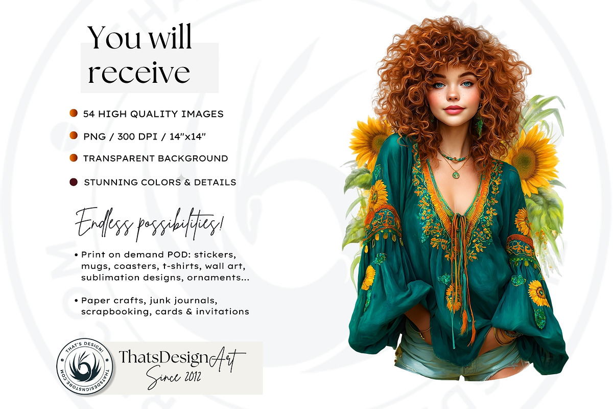 Sunflower Beauties Complete Cliparts, a Person Illustration by ThatsDesignArt (Photo 2 of 16)