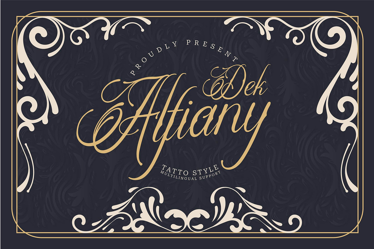 Alfiany Dek | Tattoo Style, a Script Font by Denustudios (Photo 1 of 12)