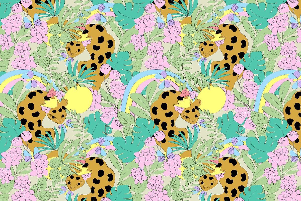 Multicoloured jungle leopards flower, a Pattern Graphic by Cotton Melon pattern Shop (Photo 5 of 5)