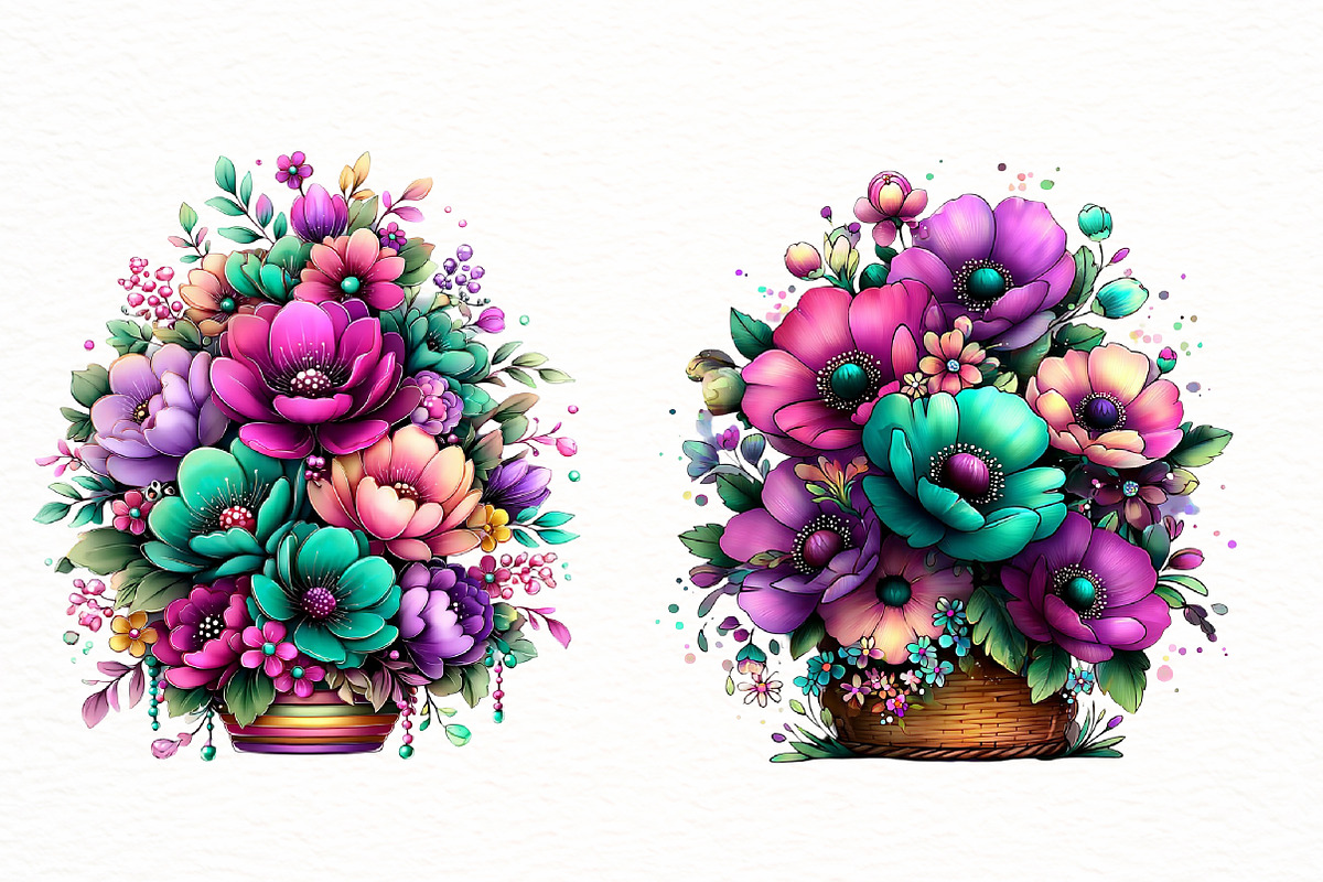 spring floral basket clipart, an Illustration by Designworld (Photo 2 of 6)