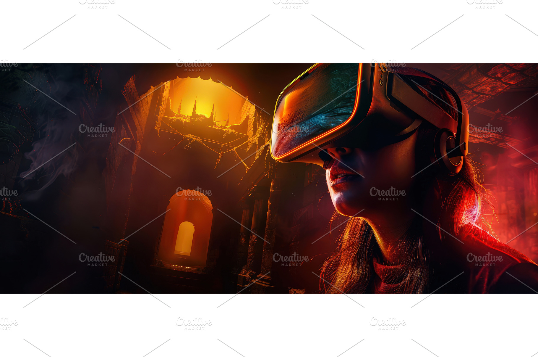 Woman exploring fantasy VR dungeon, an Architecture Photo by piter.goskov