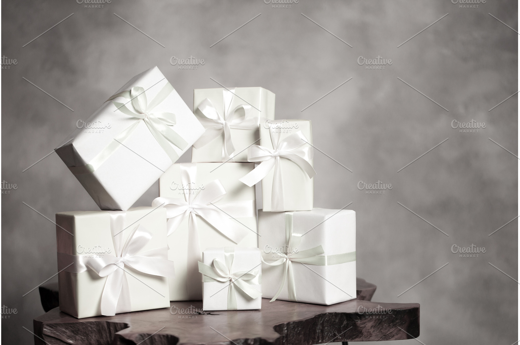 White gift boxes with ribbons as a, a Holiday Photo by Anna Efetova