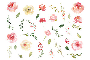 Blush Watercolor Flowers Roses Peony