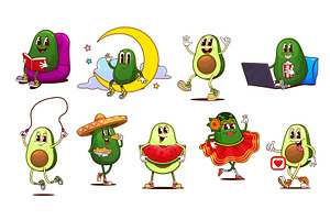 Cartoon groovy mexican avocado, a Food Illustration by Vector Tradition