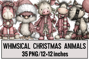 Whimsical Christmas Animals Clipart, an Illustration by Design Market