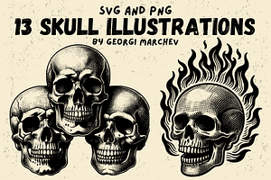 Vintage Skull Drawing Bundle SVG PNG