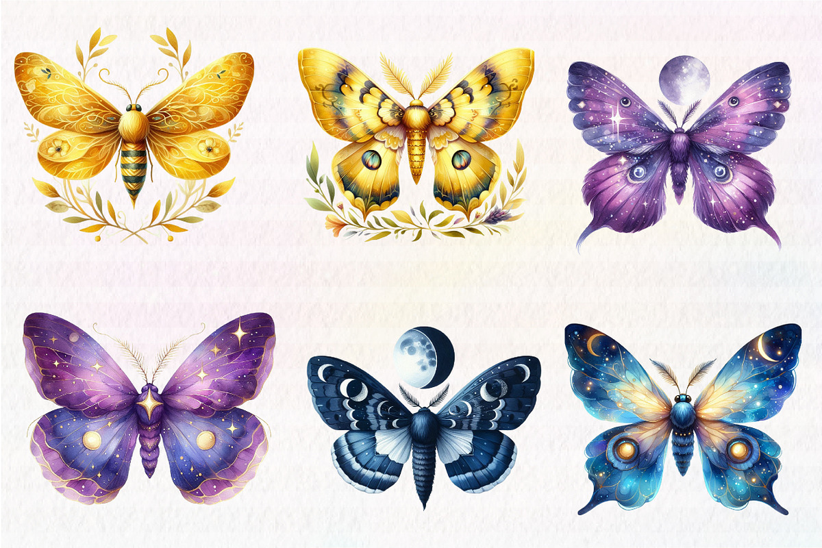 Watercolor  Night Moths Clipart, an Illustration by CreationArt (Photo 6 of 6)