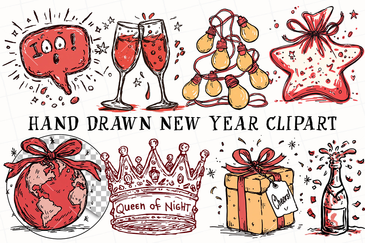Hand Drawn New Year Clipart, an Illustration by OK Design (Photo 2 of 6)