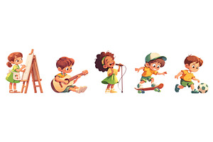 childrens hobby cartoon set. girl in, an Illustration by Stock-Smart-Start