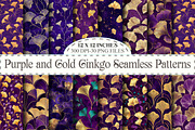 Purple and Gold Ginkgo Digital Paper, a Pattern Graphic by designcity5 (Thumbnail 1 of 5)