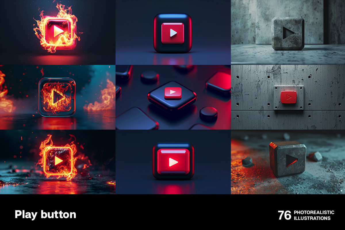 Play buttons. 76 images, a Background Graphic by Handmadefont (Photo 14 of 15)