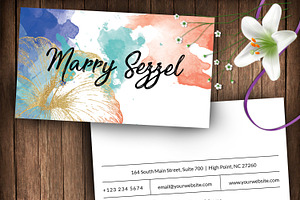 Watercolour hibiscus name card id58, a Business Card Template by AIW SOLUTIONS