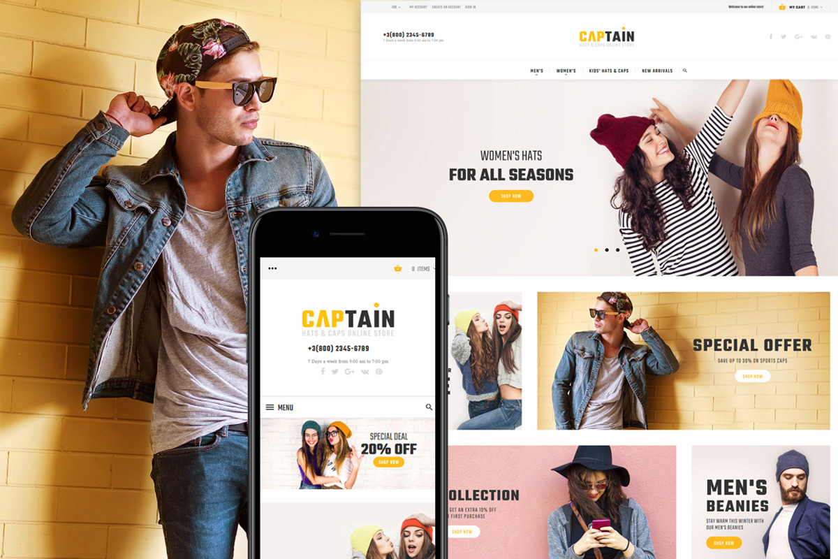 Captain-Hats and Caps Magento2 Theme, a Websites & App Template by Zemez (Photo 1 of 6)