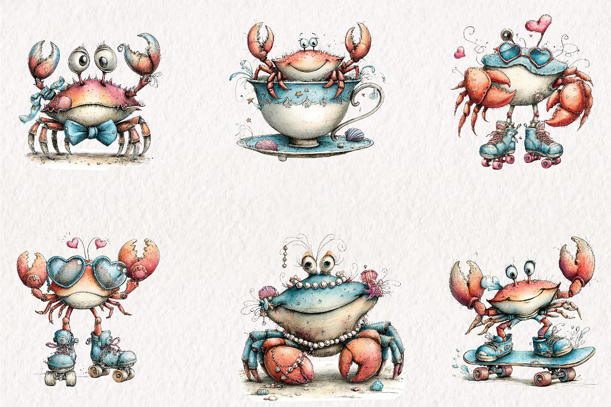Whimsical Quirky Crab Clipart, a Seasonal Illustration by CreationArt (Photo 3 of 5)