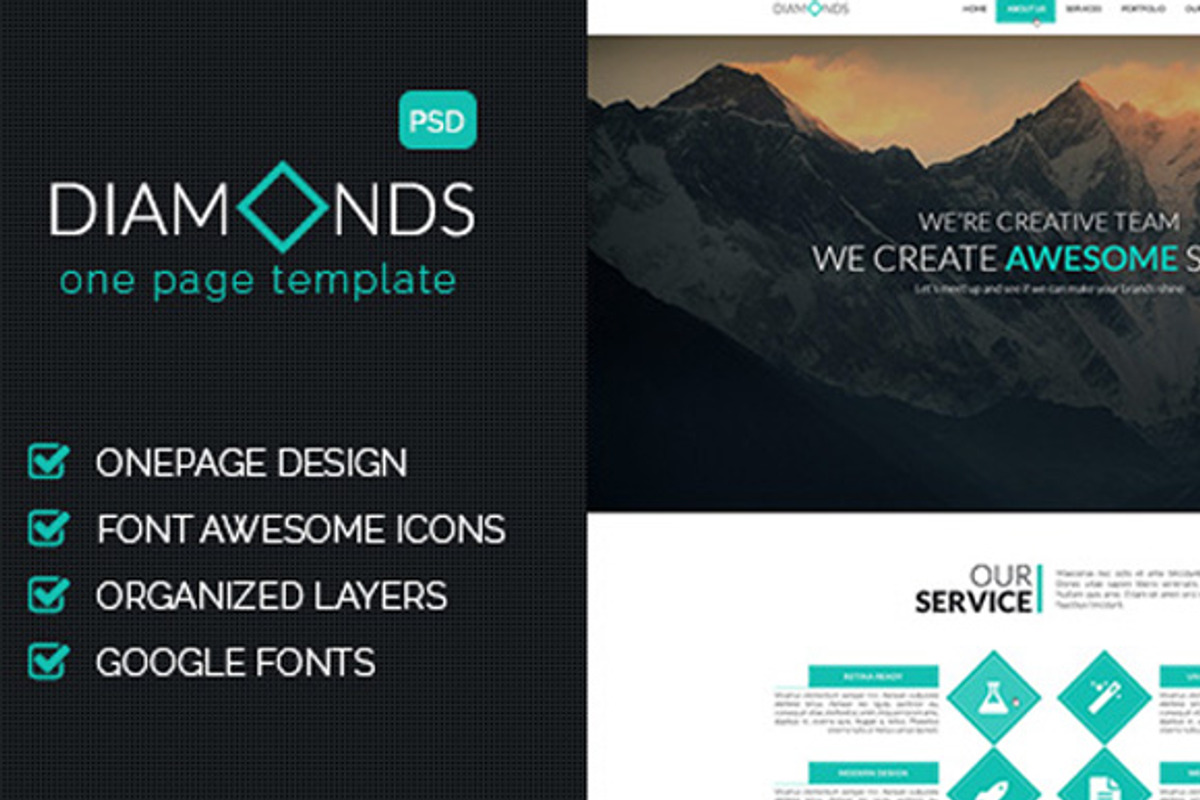 Diamonds - Onepage PSD Template, a Landing Page Template by Tetuko Themes (Photo 1 of 3)