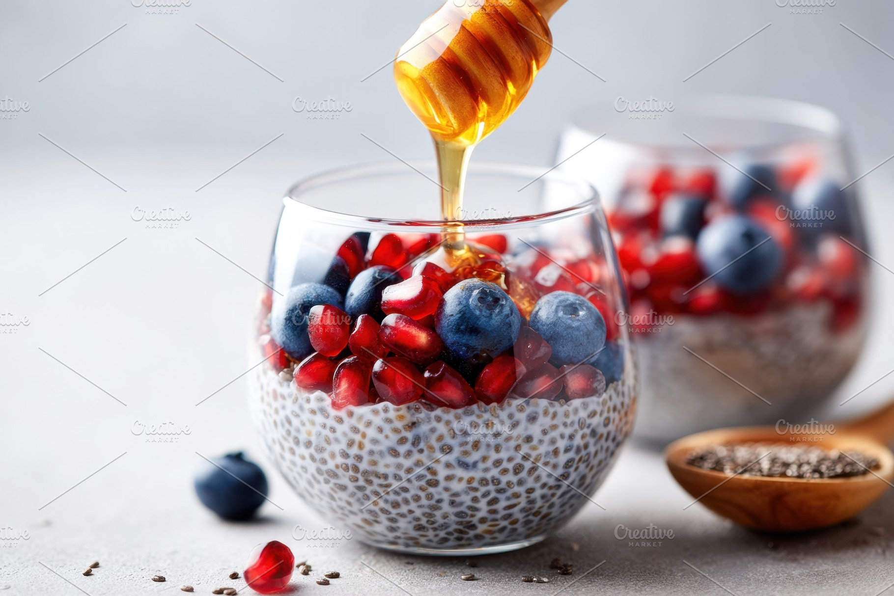 Chia Seed Pudding with Fresh Berries and Honey, a Food & Drink Photo by AlyaAnd
