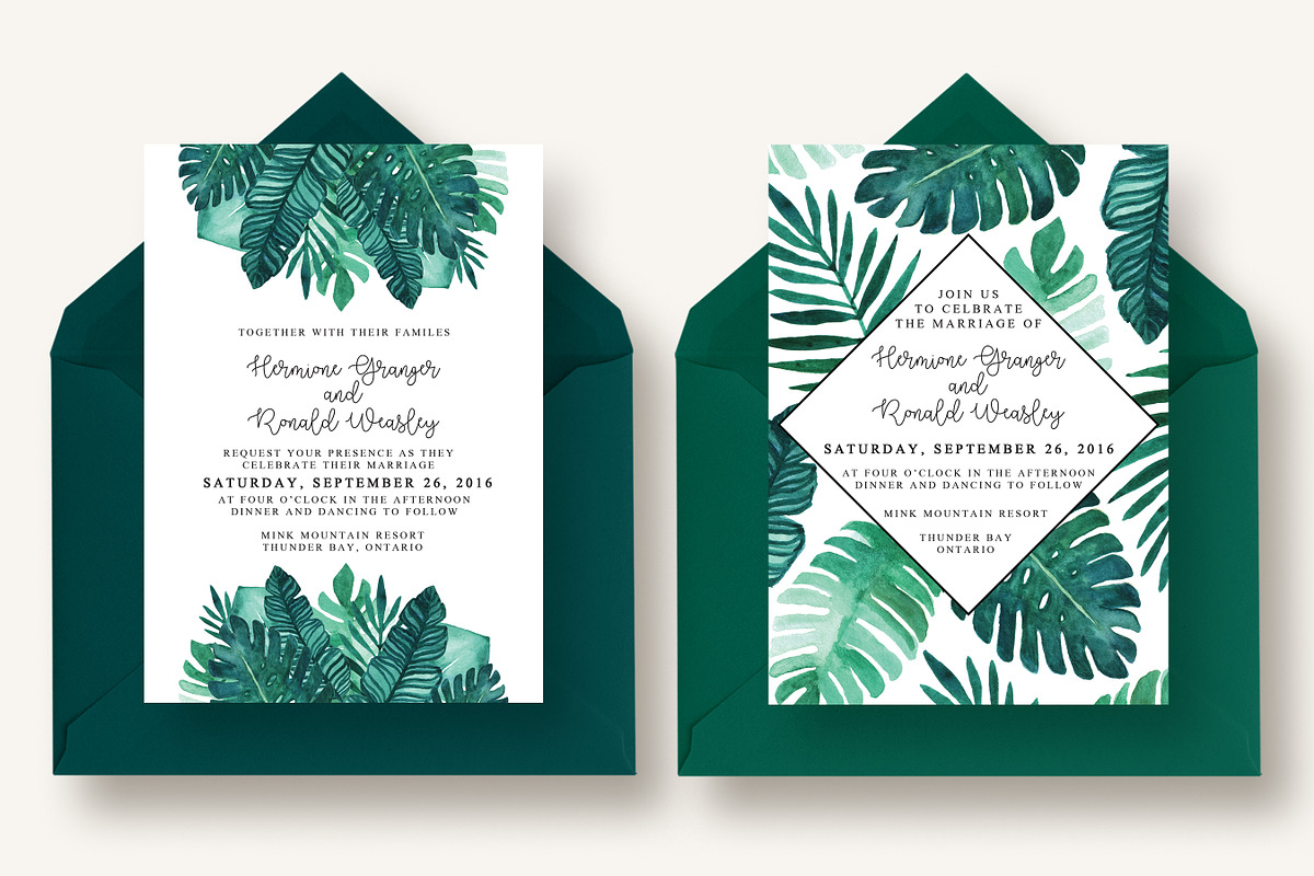 Tropical Leaves Invitation Suite, an Invitation Template by Knotted Design (Photo 2 of 6)