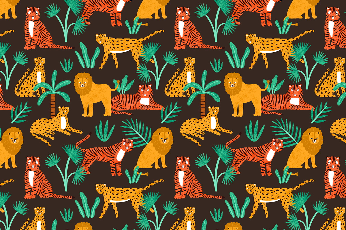 Wild cats seamless patterns, a Pattern Graphic by Good Studio