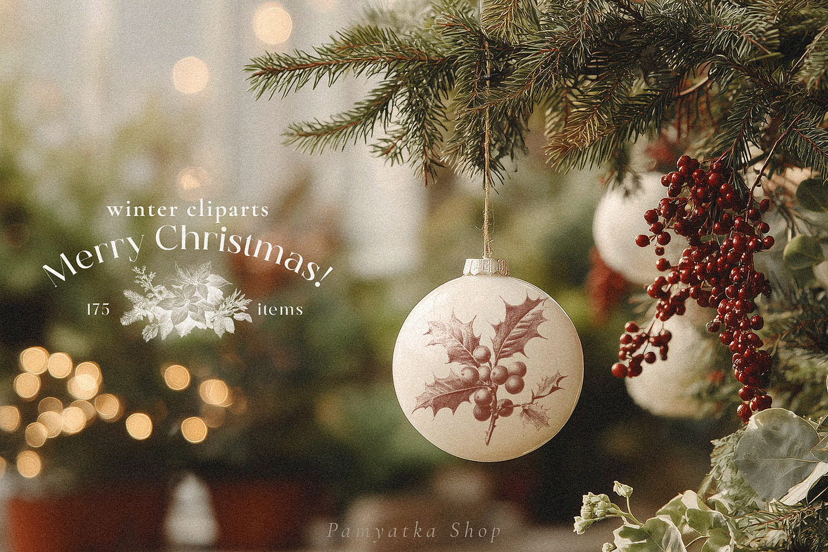 Merry Christmas! Vintage winter set, a Seasonal Illustration by Pamyatka Shop (Photo 15 of 20)