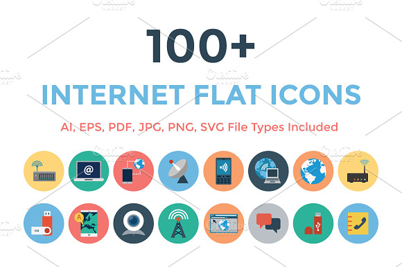 100 Internet Flat Icons